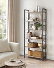 6-Tier Bookshelf – Steel Frame – Special Walnut and Black – Freestanding Design for Living Room, Bedroom, Home Office