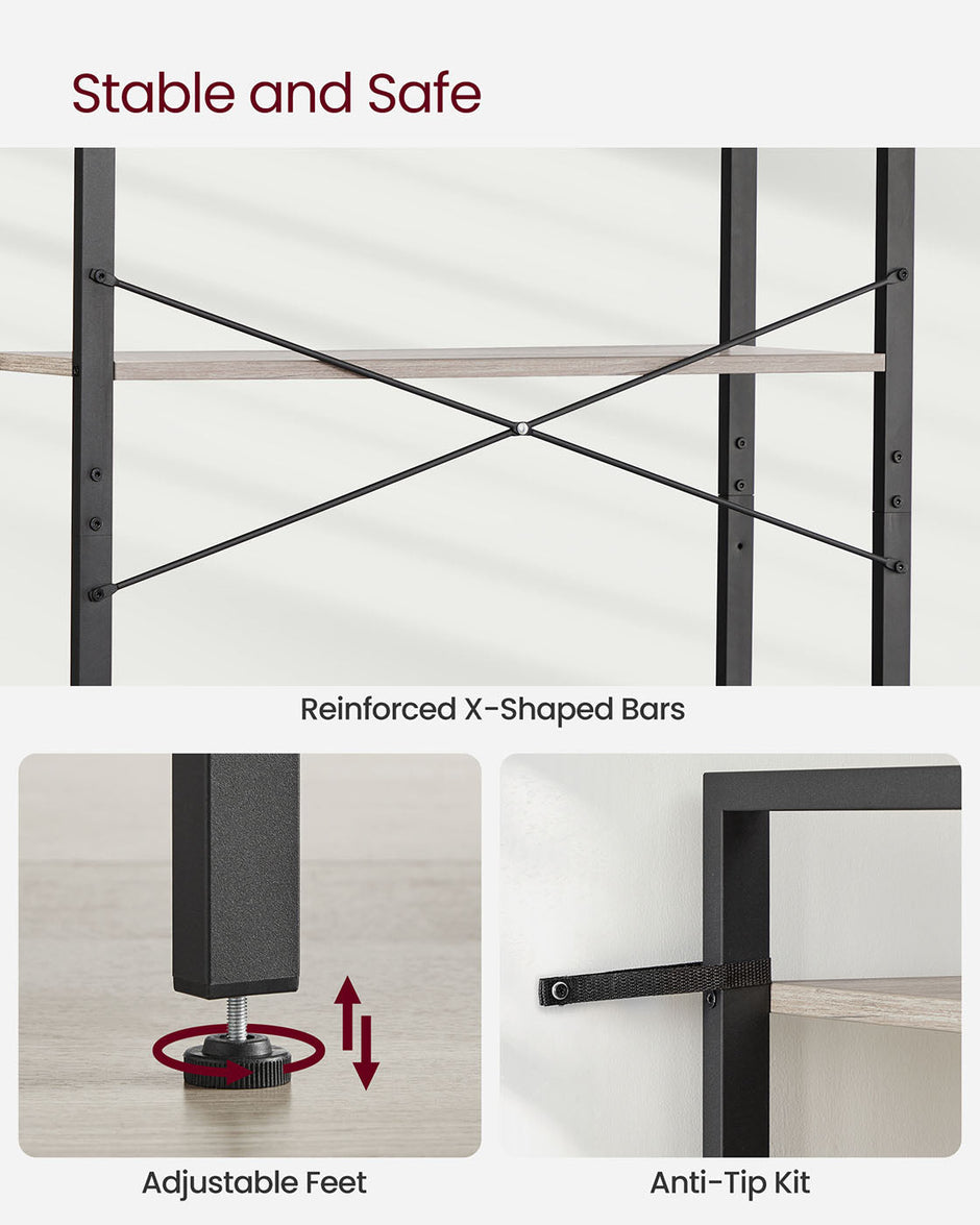 6-Tier Bookshelf – Steel Frame – Special Walnut and Black – Freestanding Design for Living Room, Bedroom, Home Office