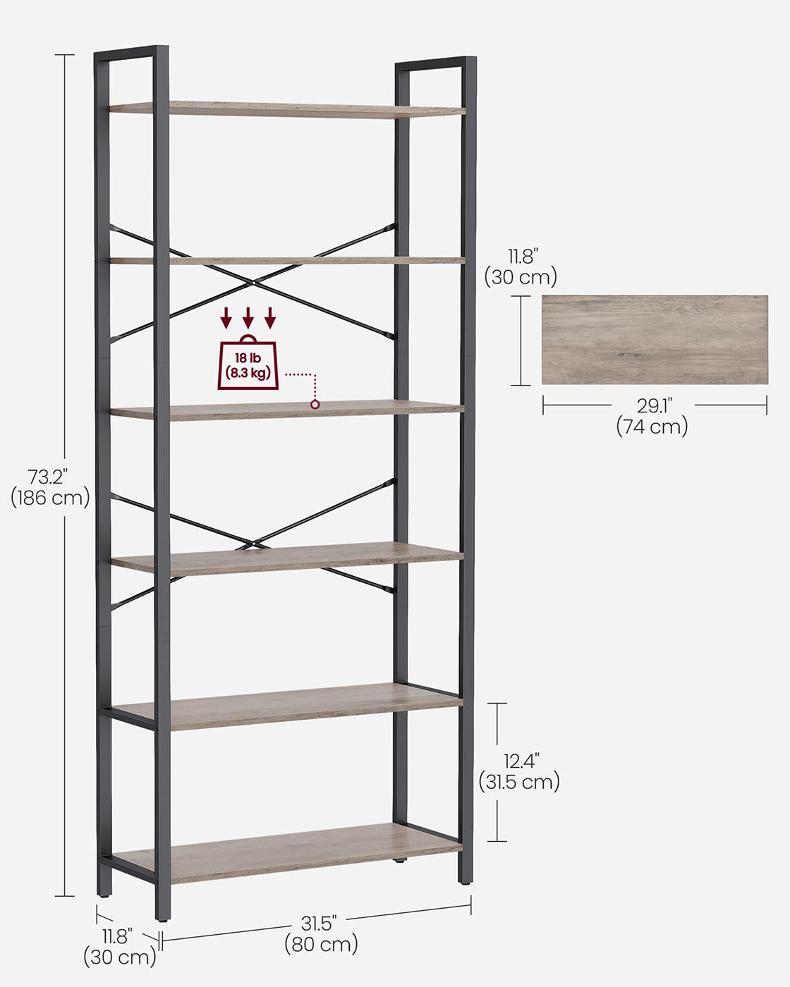 6-Tier Bookshelf – Steel Frame – Special Walnut and Black – Freestanding Design for Living Room, Bedroom, Home Office