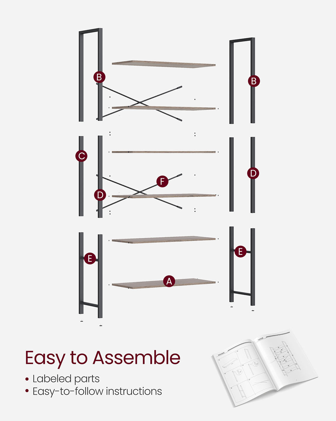 6-Tier Bookshelf – Steel Frame – Special Walnut and Black – Freestanding Design for Living Room, Bedroom, Home Office