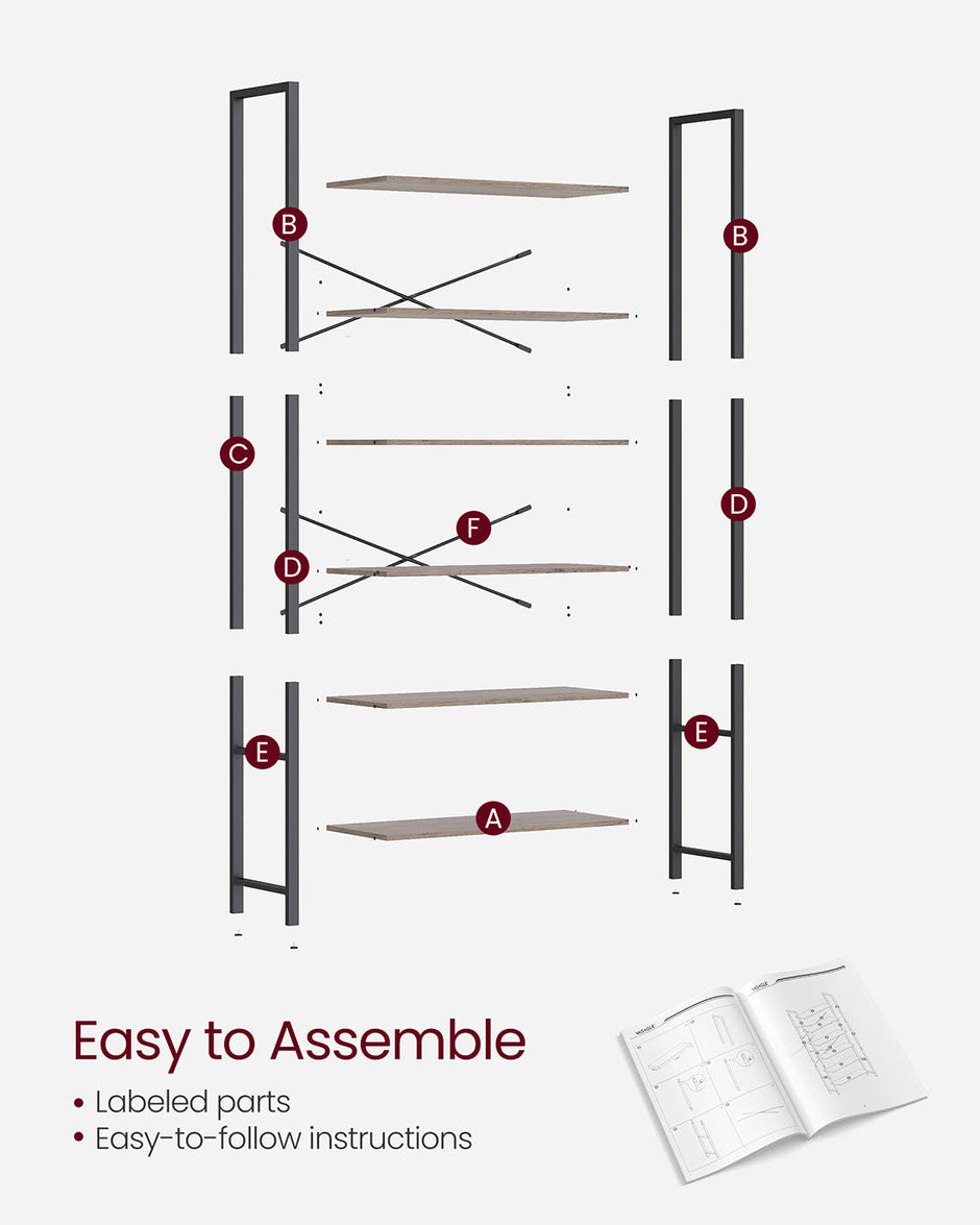 6-Tier Bookshelf – Steel Frame – Special Walnut and Black – Freestanding Design for Living Room, Bedroom, Home Office