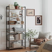 6-Tier Bookshelf – Steel Frame – Special Walnut and Black – Freestanding Design for Home Office and Living Room