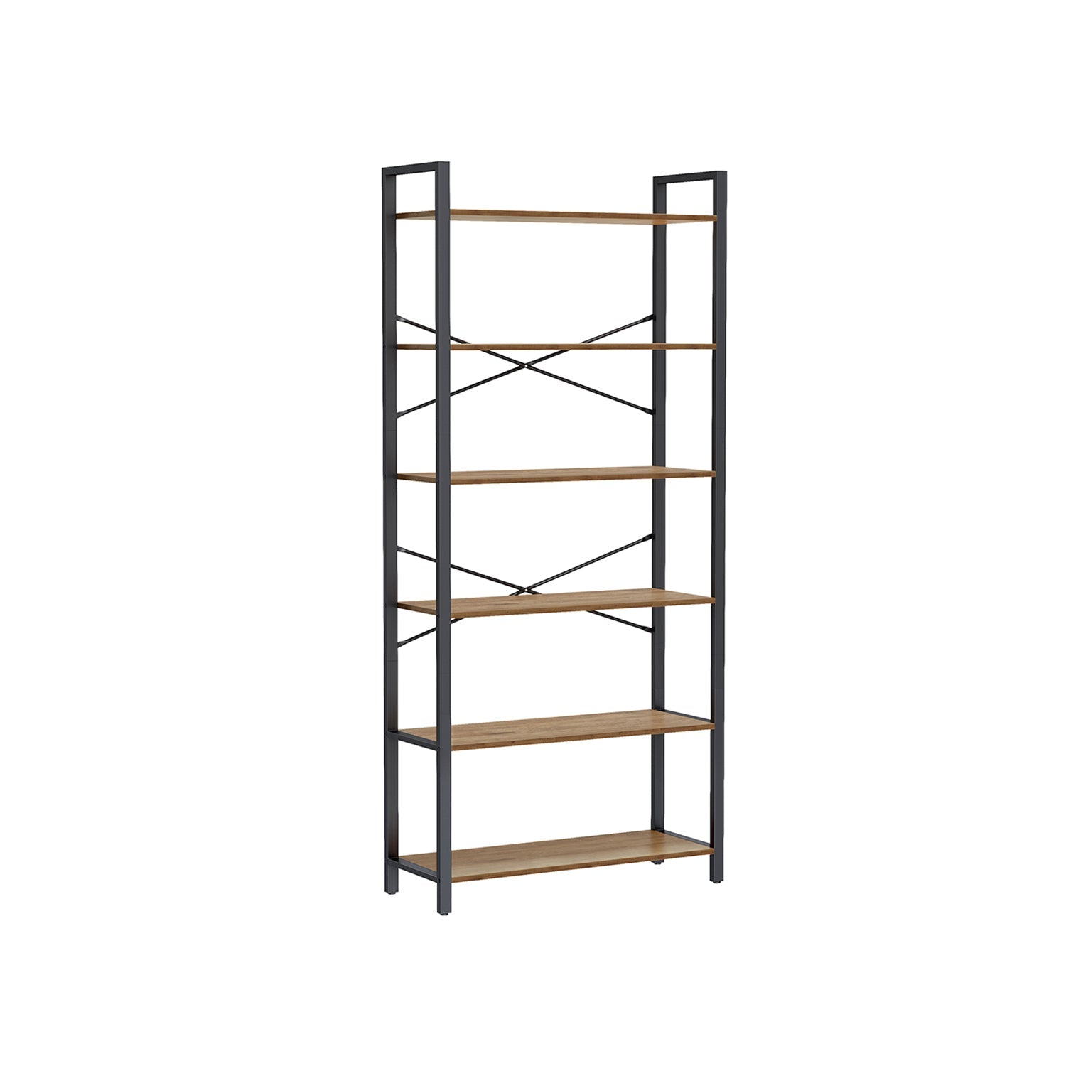 6-Tier Tall Bookshelf – Steel Frame – Special Walnut and Black – Freestanding Unit for Living Room, Bedroom, Home Office