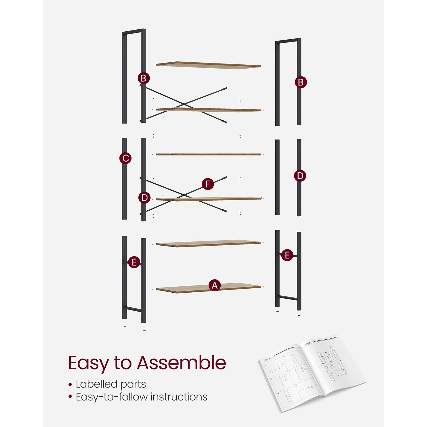 6-Tier Tall Bookshelf – Steel Frame – Special Walnut and Black – Freestanding Unit for Living Room, Bedroom, Home Office