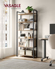 6-Tier Freestanding Tall Bookshelf – Steel Frame – Camel Brown and Ink Black – Industrial Design