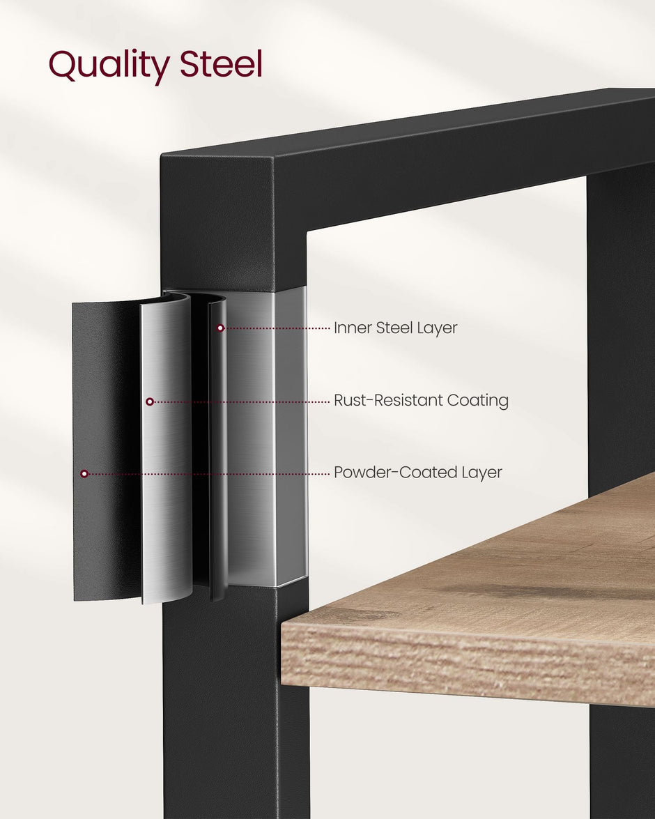 6-Tier Freestanding Tall Bookshelf – Steel Frame – Camel Brown and Ink Black – Industrial Design