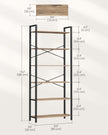 6-Tier Freestanding Tall Bookshelf – Steel Frame – Camel Brown and Ink Black – Industrial Design