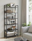 Freestanding Bookshelf – Steel – Ebony Black and Ink Black – 6-Tier Industrial Design