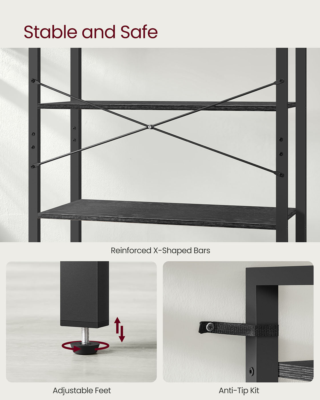 Freestanding Bookshelf – Steel – Ebony Black and Ink Black – 6-Tier Industrial Design