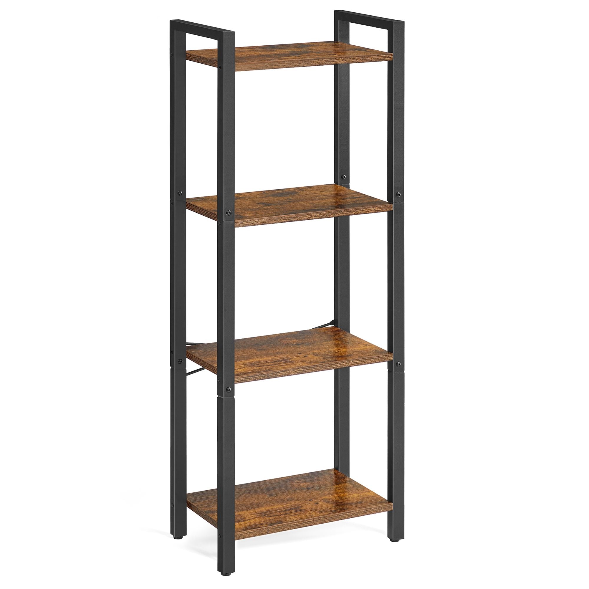 4-Tier Bookshelf – Wood and Metal – Rustic Brown and Ink Black – Industrial Design