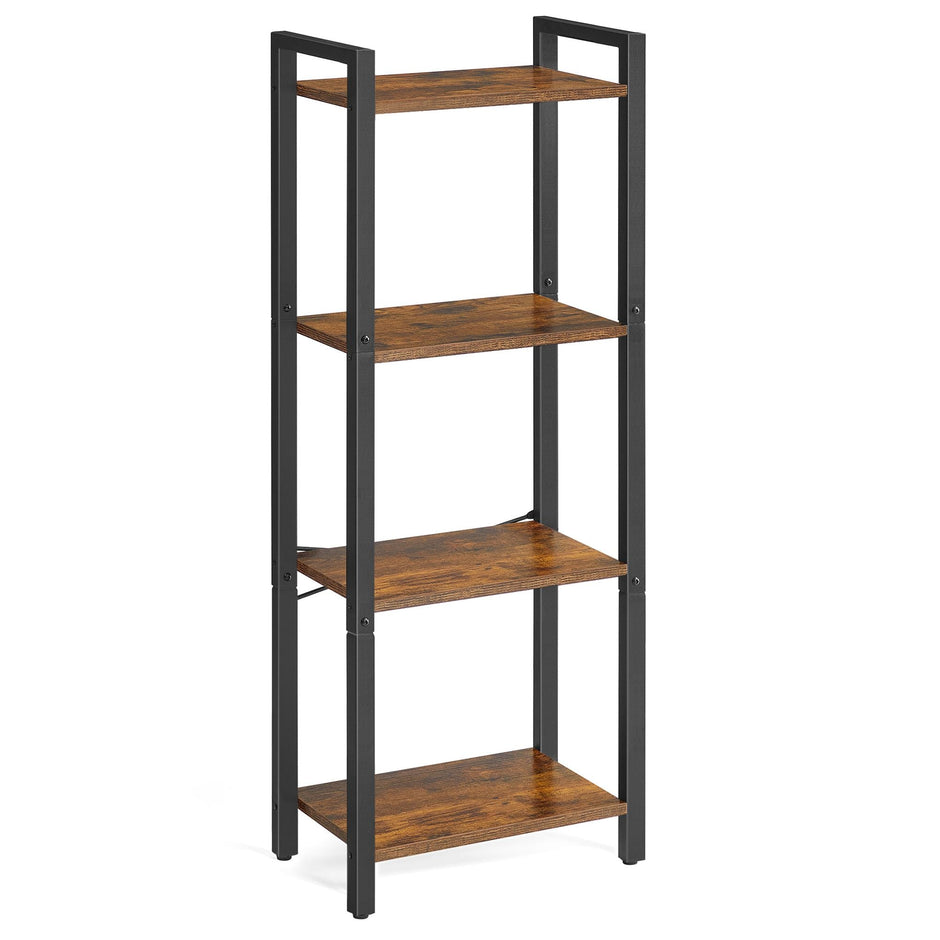 4-Tier Bookshelf – Wood and Metal – Rustic Brown and Ink Black – Industrial Design