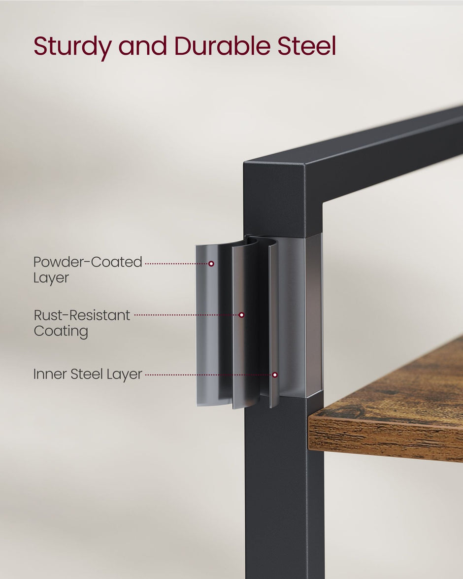 4-Tier Bookshelf – Wood and Metal – Rustic Brown and Ink Black – Industrial Design