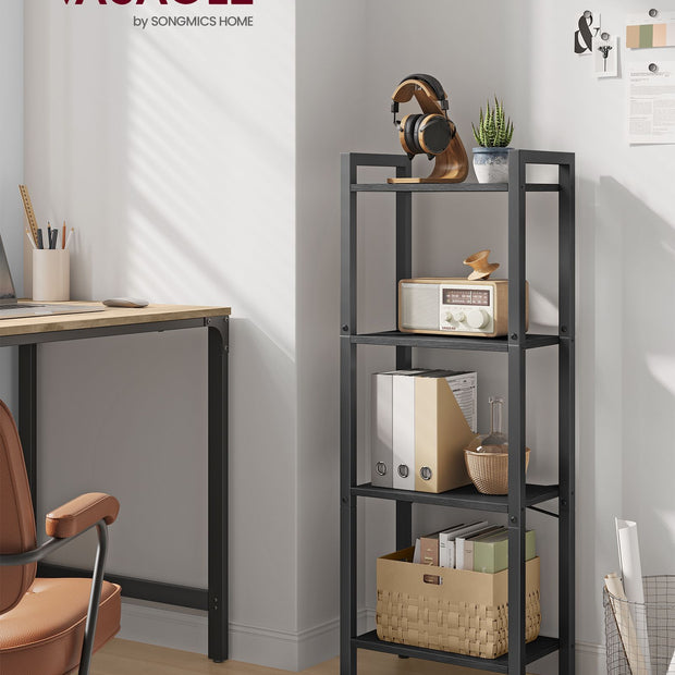 4-Tier Bookshelf – Engineered Wood – Ebony Black and Ink Black – Industrial Design for Office and Living Spaces