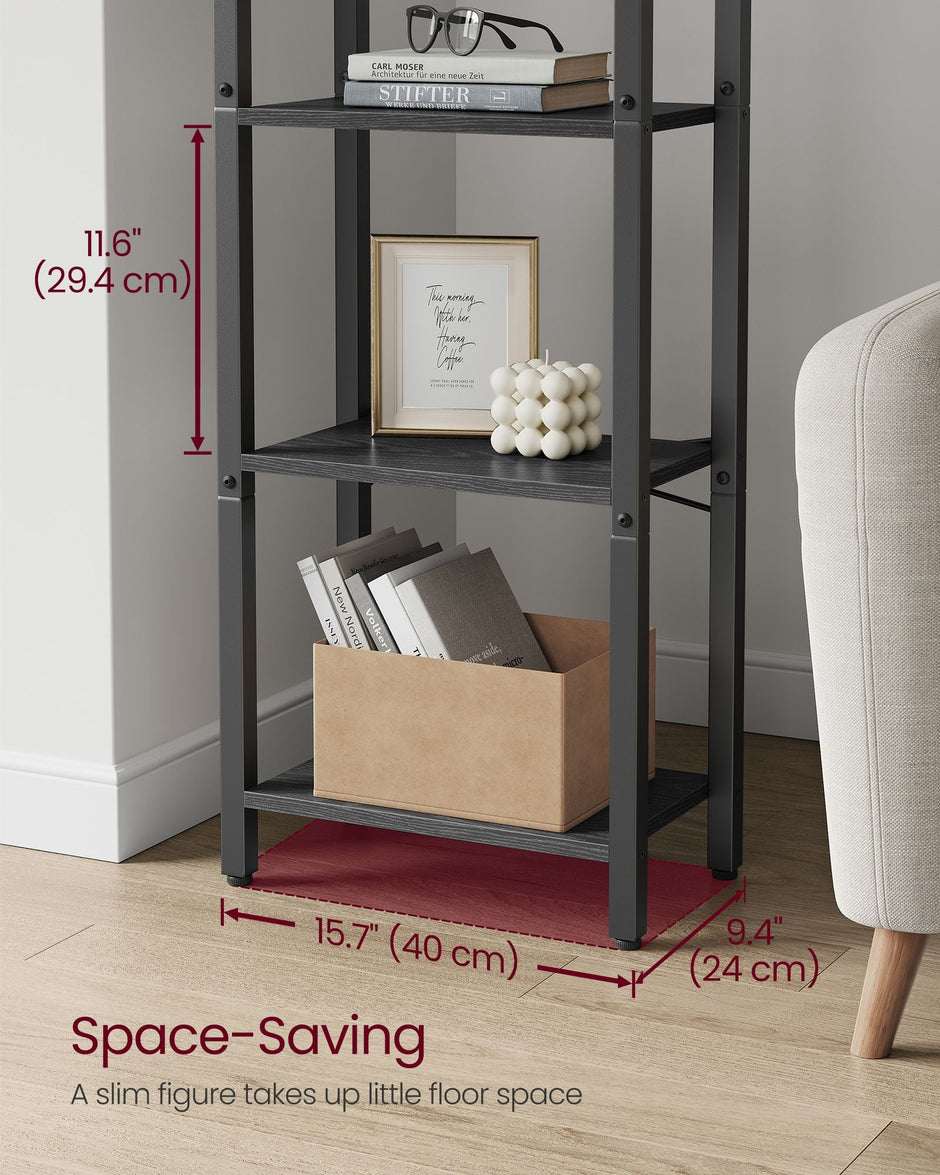 4-Tier Bookshelf – Engineered Wood – Ebony Black and Ink Black – Industrial Design for Office and Living Spaces