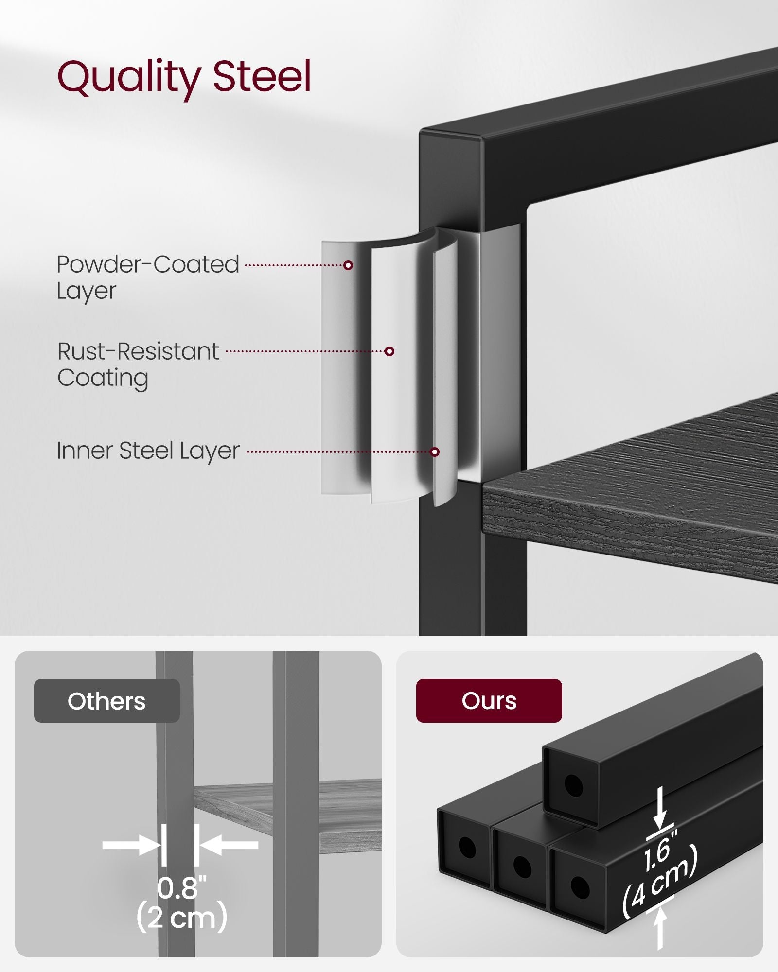 4-Tier Bookshelf – Engineered Wood – Ebony Black and Ink Black – Industrial Design for Office and Living Spaces