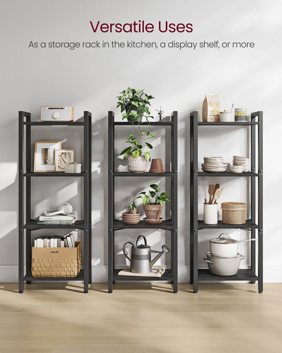 4-Tier Bookshelf – Engineered Wood – Ebony Black and Ink Black – Industrial Design for Office and Living Spaces