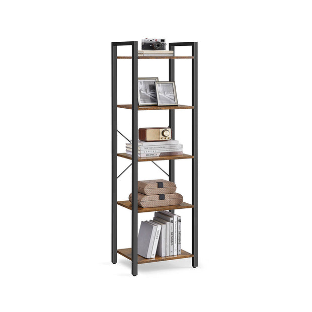 5-Tier Storage Rack – Steel Frame – Rustic Brown and Black – Industrial Style