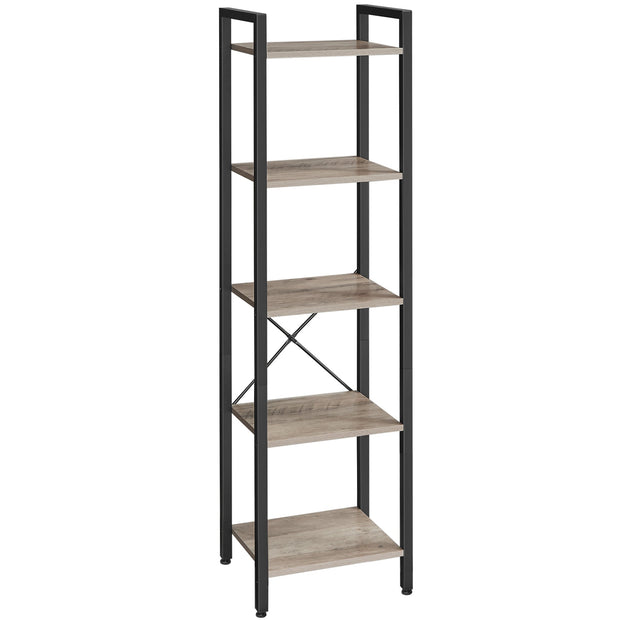 5-Tier Bookshelf – Steel Frame – Rustic Brown and Black – Industrial Style