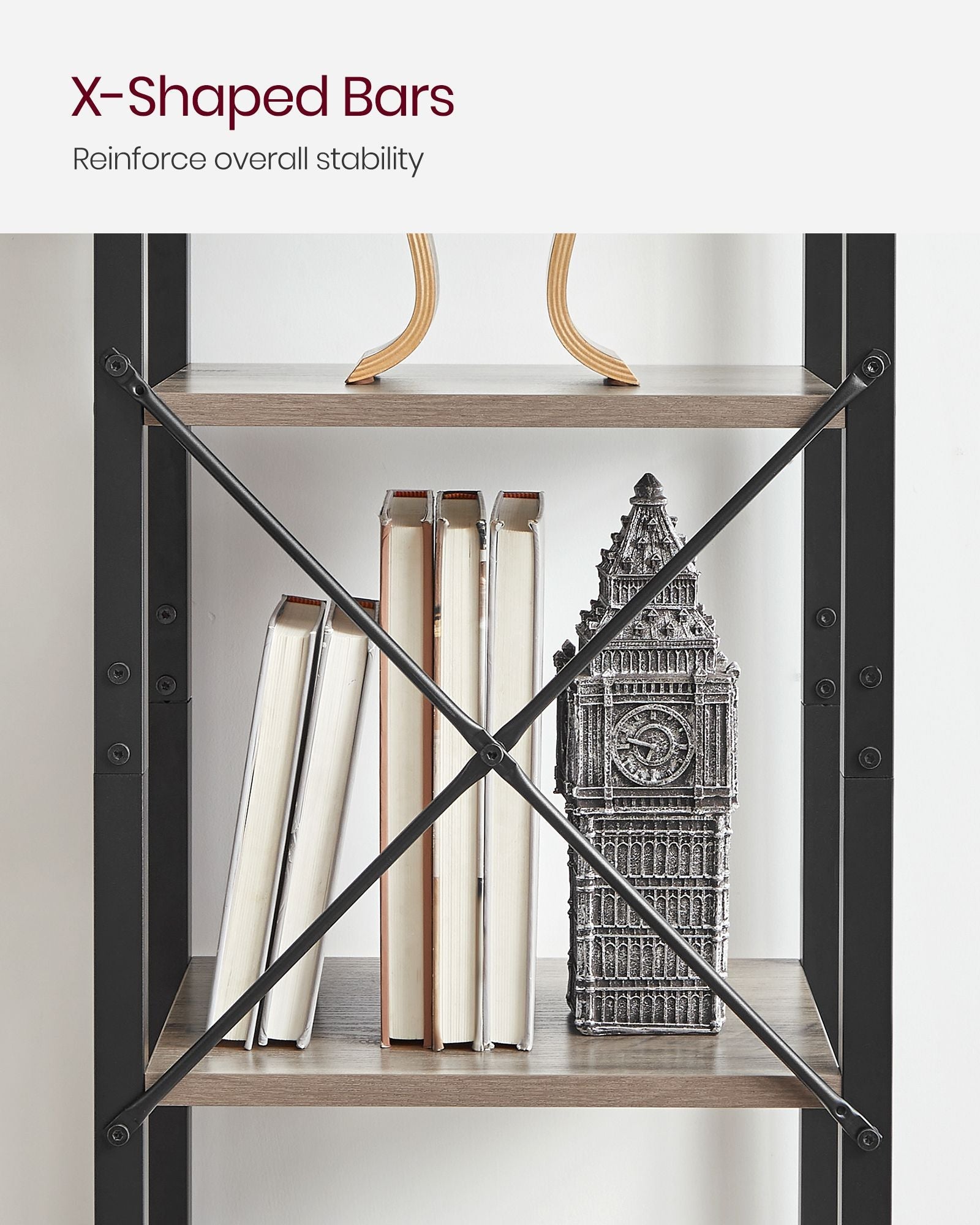 5-Tier Bookshelf – Steel Frame – Rustic Brown and Black – Industrial Style