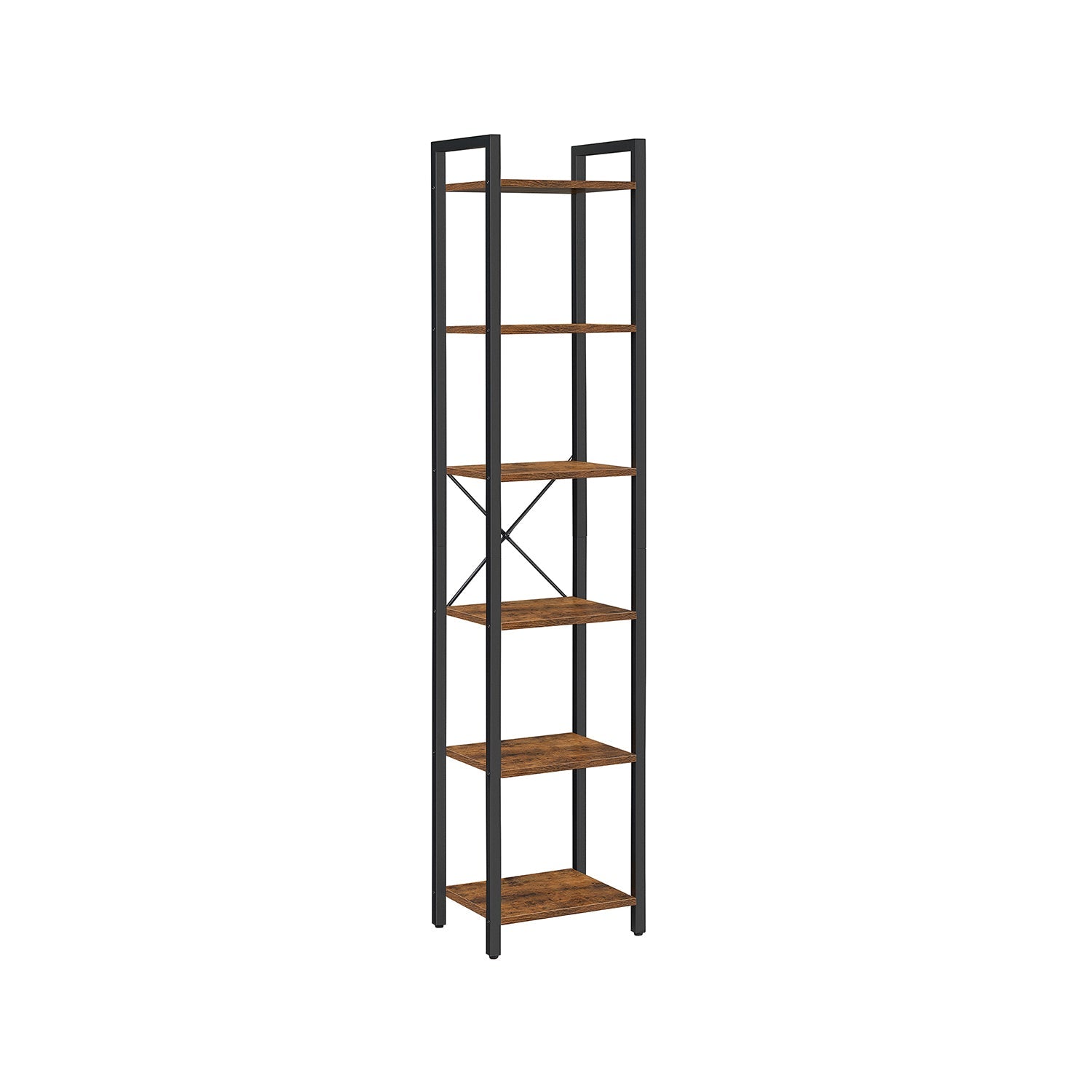6-Tier Bookshelf – Wood and Metal – Rustic Brown and Black – Open Storage Design for Office and Living Room