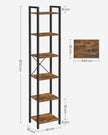 6-Tier Bookshelf – Wood and Metal – Rustic Brown and Black – Open Storage Design for Office and Living Room