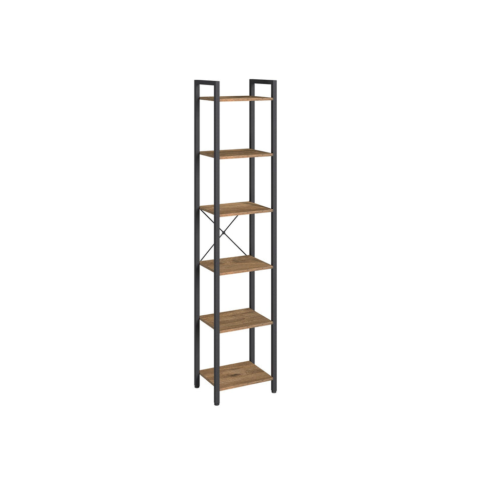 6-Tier Bookshelf – Particle Board – Ebony Black and Ink Black – Open Storage Design