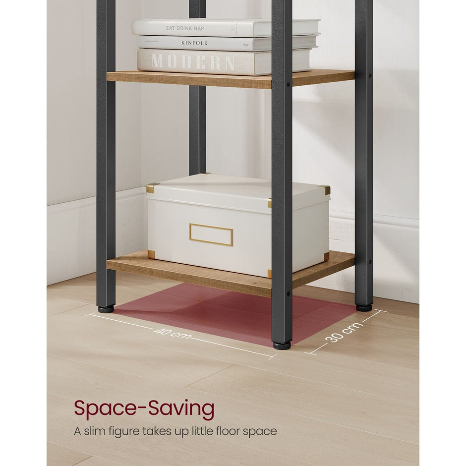 6-Tier Bookshelf – Engineered Wood – Rustic Brown and Black – Open Storage Shelving