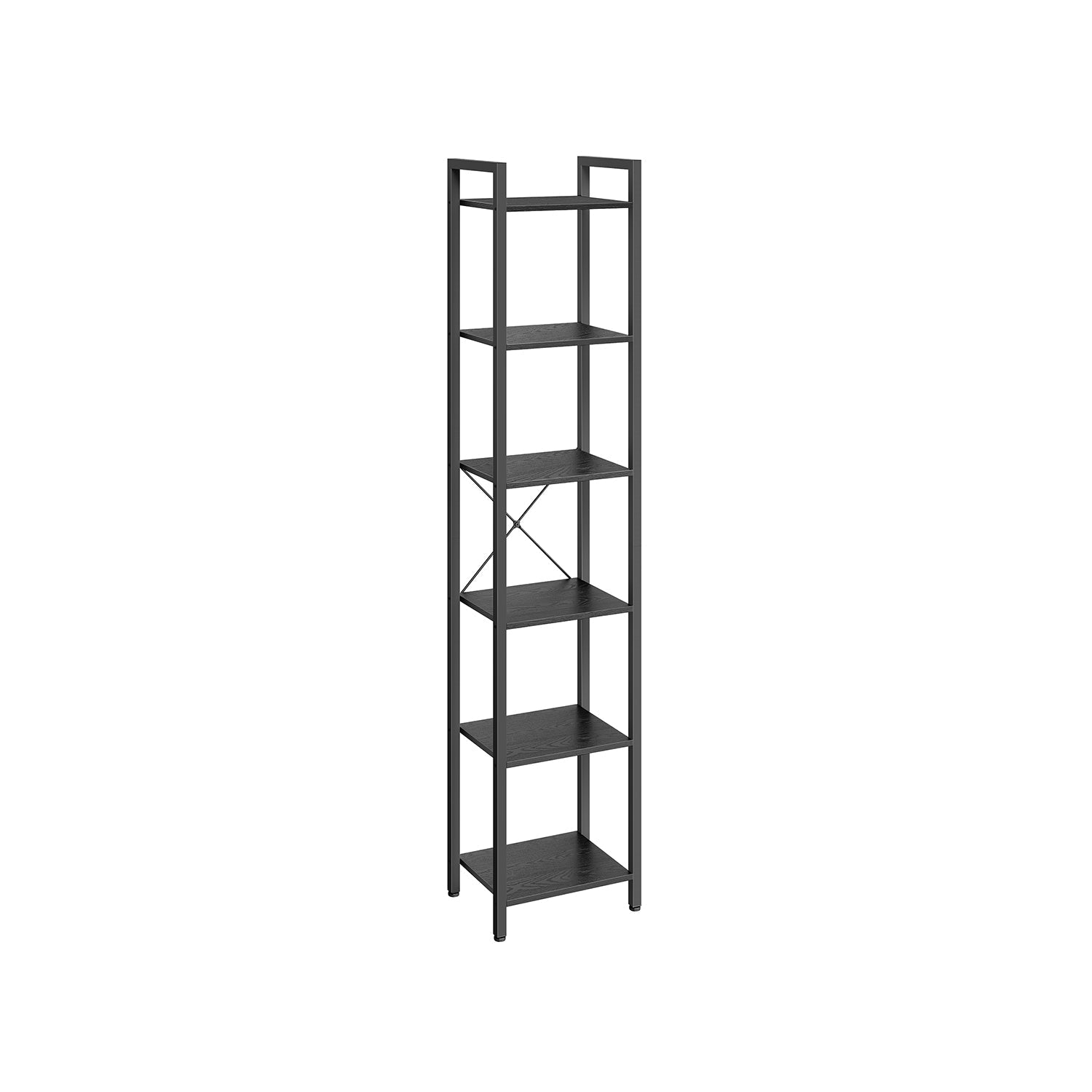 6-Tier Bookshelf – Particle Board – Ebony Black and Ink Black – Open Storage Design