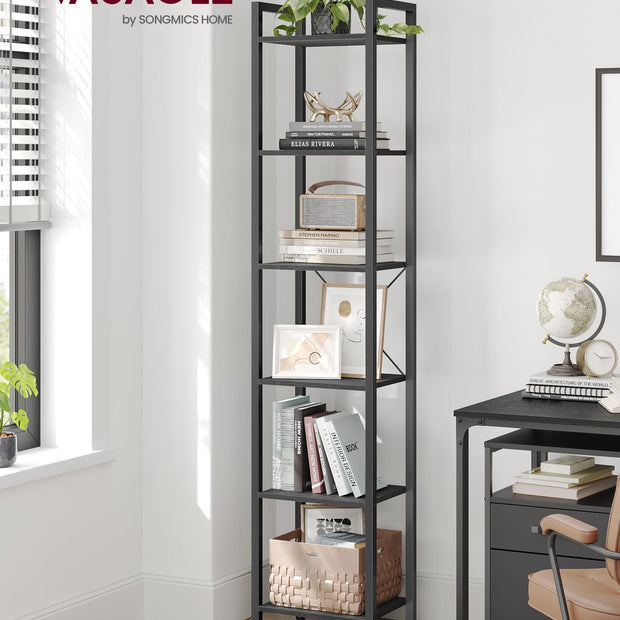 6-Tier Bookshelf – Particle Board – Ebony Black and Ink Black – Open Storage Design