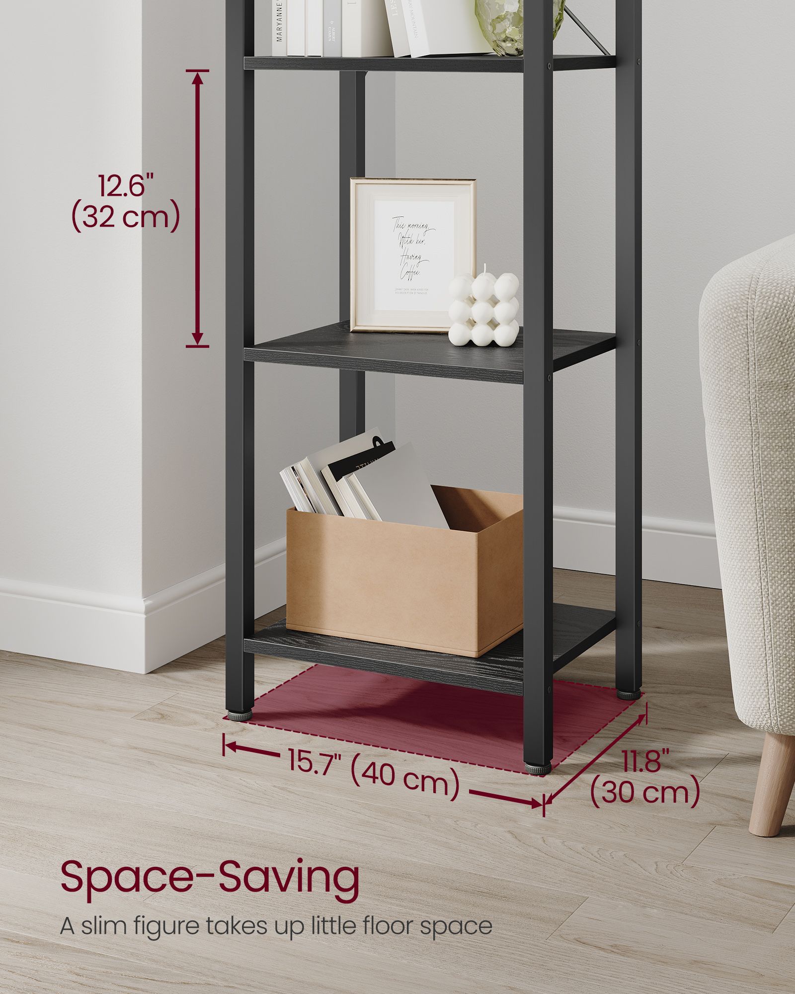 6-Tier Bookshelf – Particle Board – Ebony Black and Ink Black – Open Storage Design