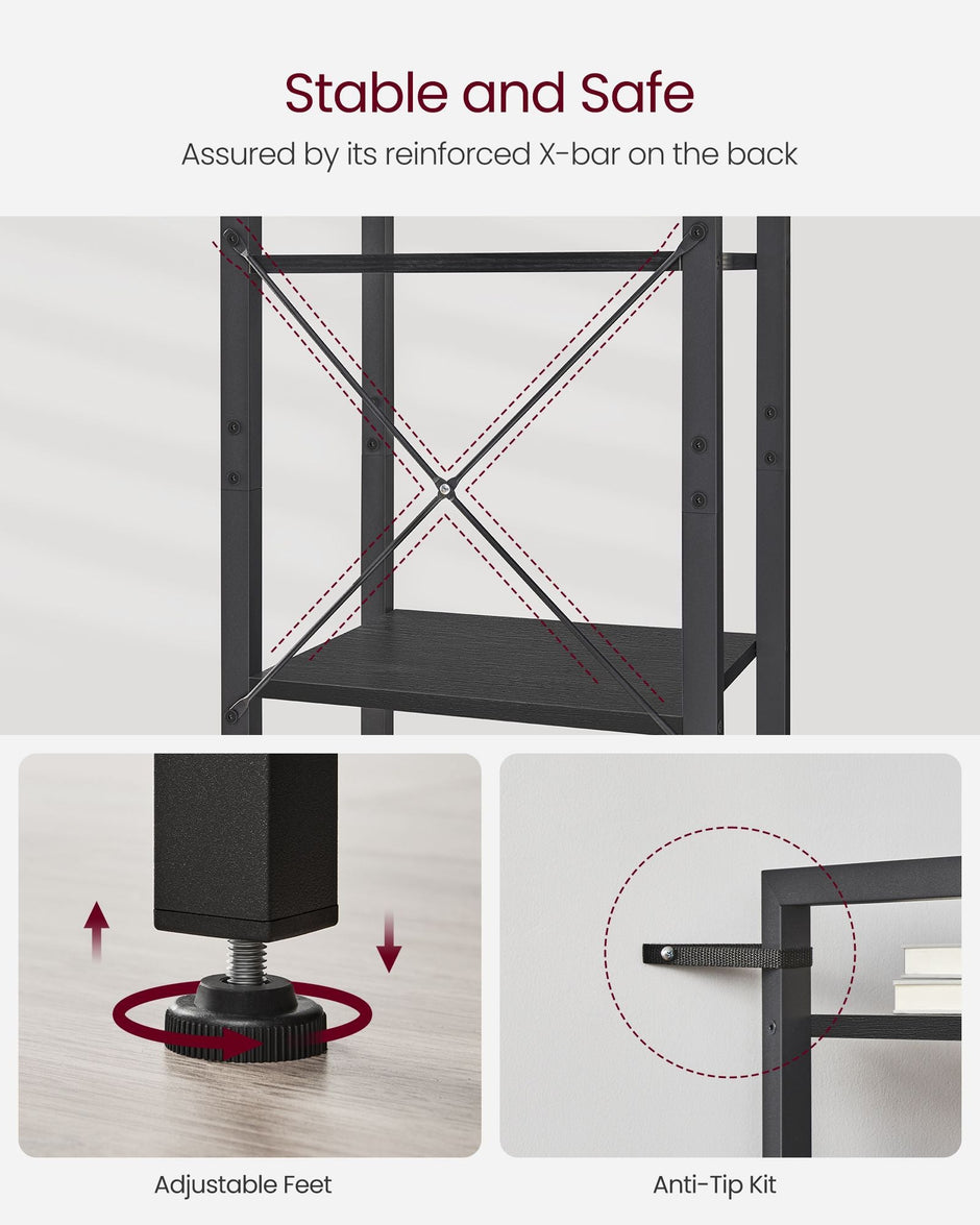 6-Tier Bookshelf – Particle Board – Ebony Black and Ink Black – Open Storage Design
