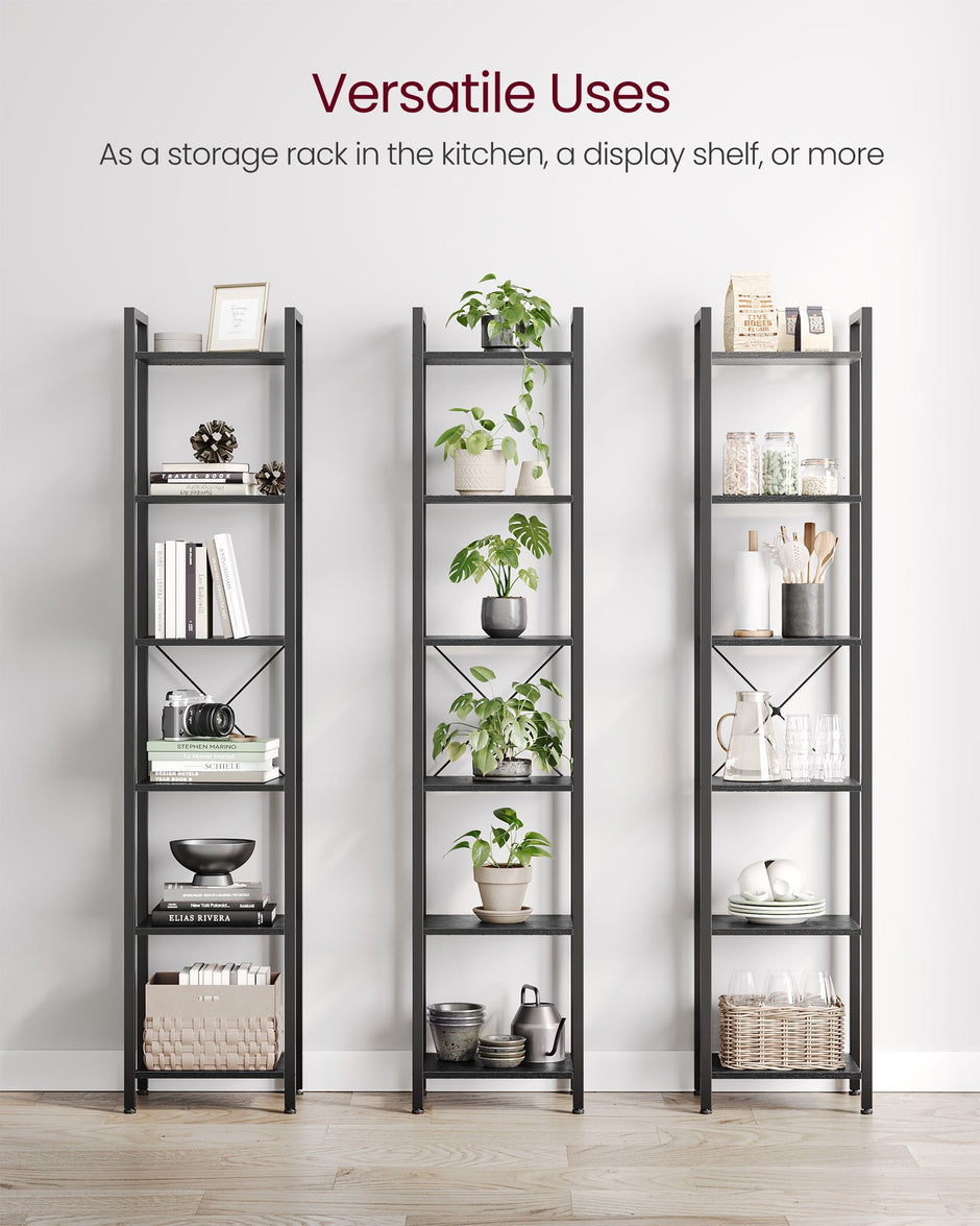 6-Tier Bookshelf – Particle Board – Ebony Black and Ink Black – Open Storage Design