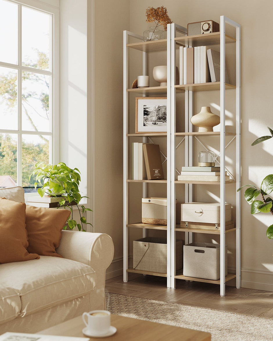 6-Tier Bookshelf – Engineered Wood – Rustic Brown and Black – Open Storage Shelving
