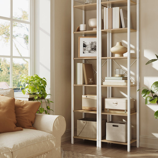 6-Tier Bookshelf – Engineered Wood – Rustic Brown and Black – Open Storage Shelving