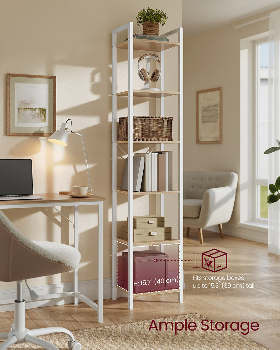 6-Tier Bookshelf – Engineered Wood – Rustic Brown and Black – Open Storage Shelving