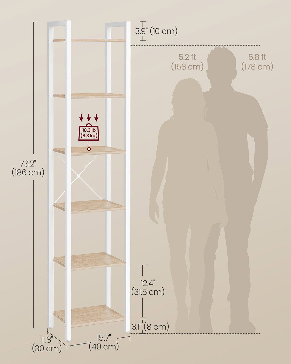 6-Tier Bookshelf – Engineered Wood – Rustic Brown and Black – Open Storage Shelving