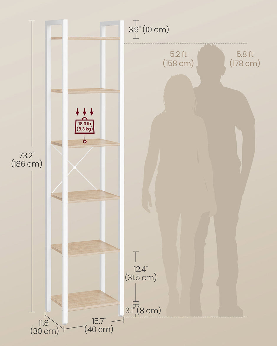 6-Tier Bookshelf – Engineered Wood – Rustic Brown and Black – Open Storage Shelving