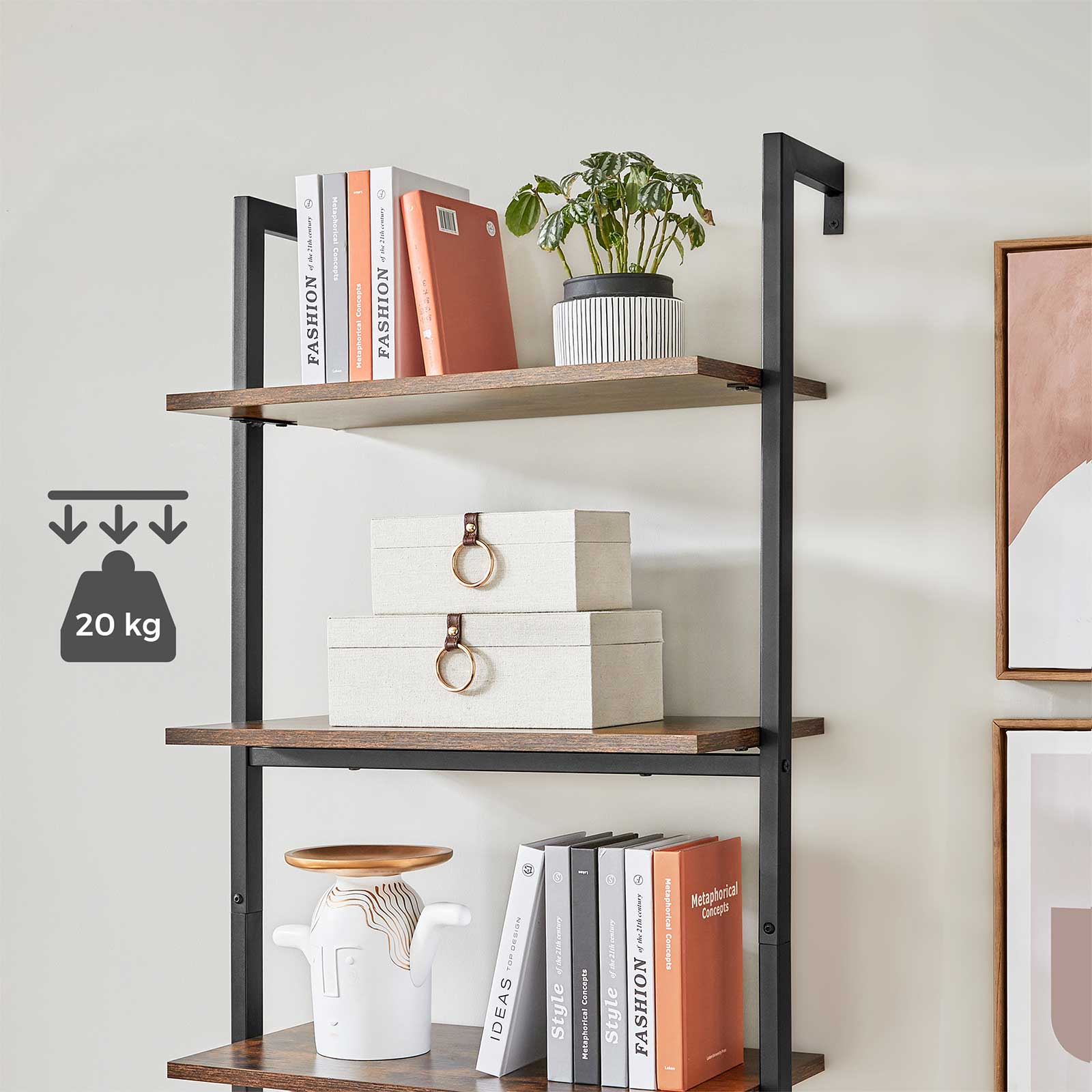Ladder Shelf – Wood and Metal – Rustic Brown and Black – 5-Tier Industrial Design
