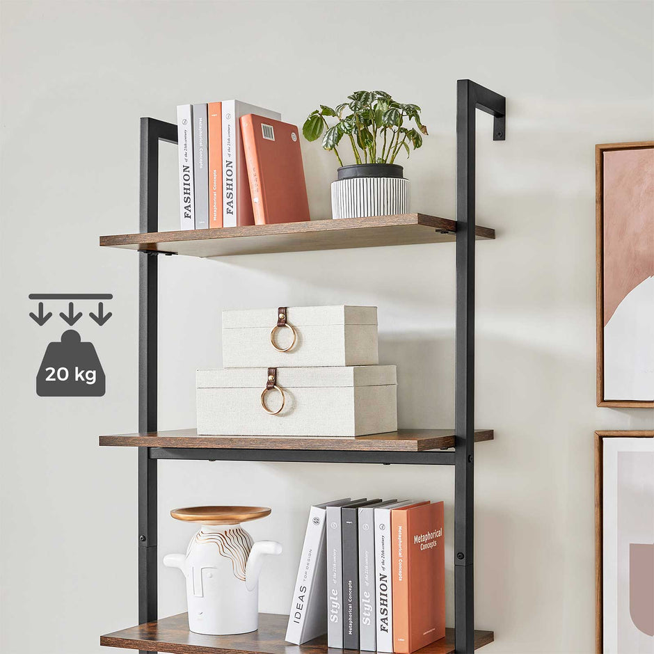 Ladder Shelf – Wood and Metal – Rustic Brown and Black – 5-Tier Industrial Design