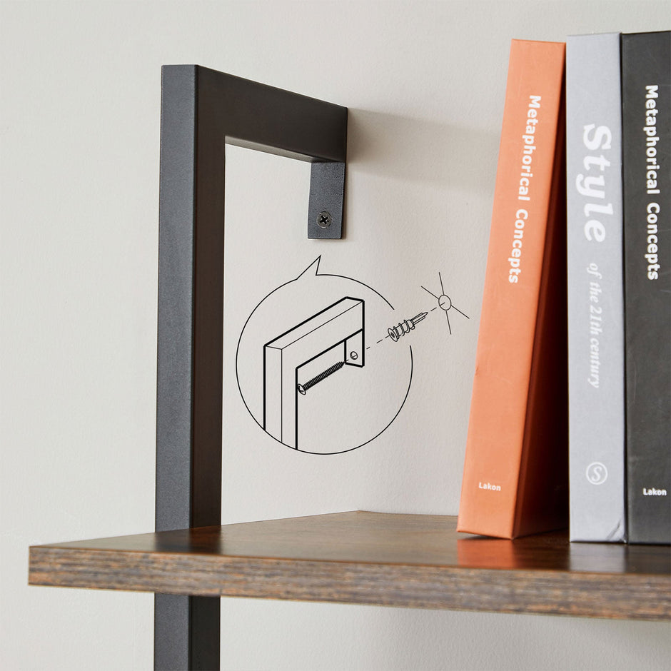 Ladder Shelf – Wood and Metal – Rustic Brown and Black – 5-Tier Industrial Design