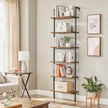 Wall-Mounted Ladder Shelf – Wood and Metal – Rustic Brown and Black – 6-Tier Design