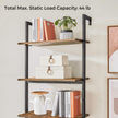 Wall-Mounted Ladder Shelf – Wood and Metal – Rustic Brown and Black – 6-Tier Design