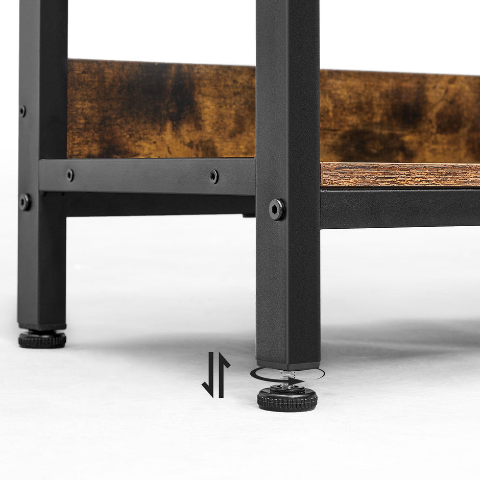Bookshelf – Wood – Rustic Brown and Black – 6 Compartments, Industrial Ladder Design