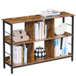 Bookshelf – Wood – Rustic Brown and Black – 6 Compartments, Industrial Ladder Design