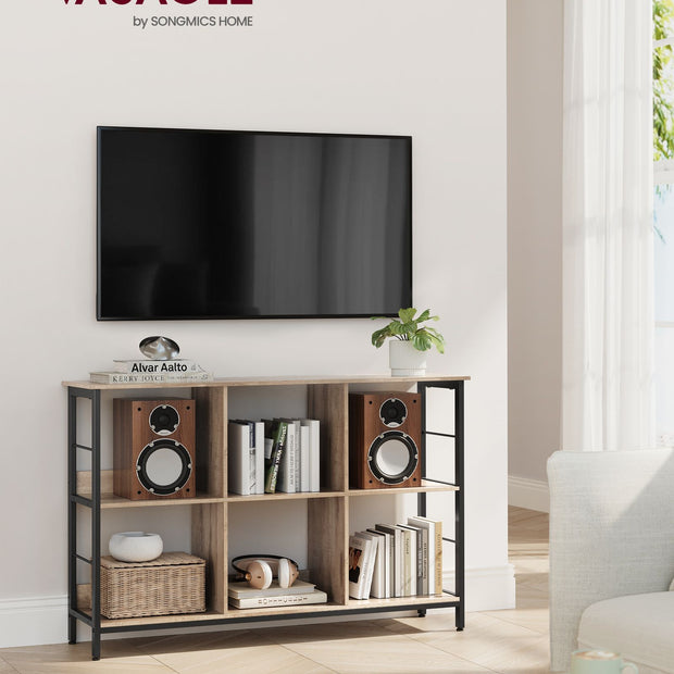 4-Tier Bookcase – Wood and Metal – Camel Brown and Ink Black – Industrial Rustic Design