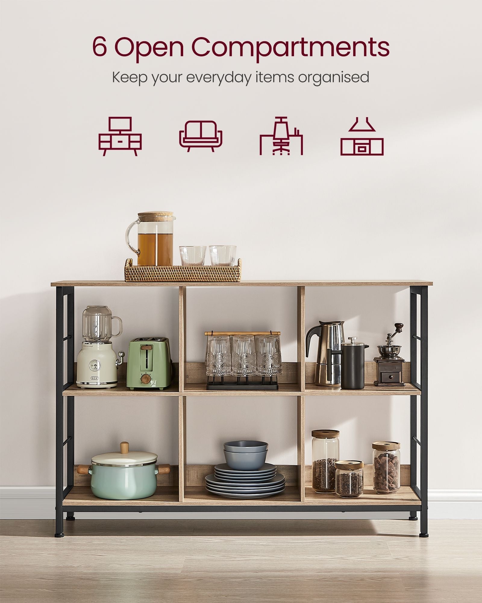 4-Tier Bookcase – Wood and Metal – Camel Brown and Ink Black – Industrial Rustic Design