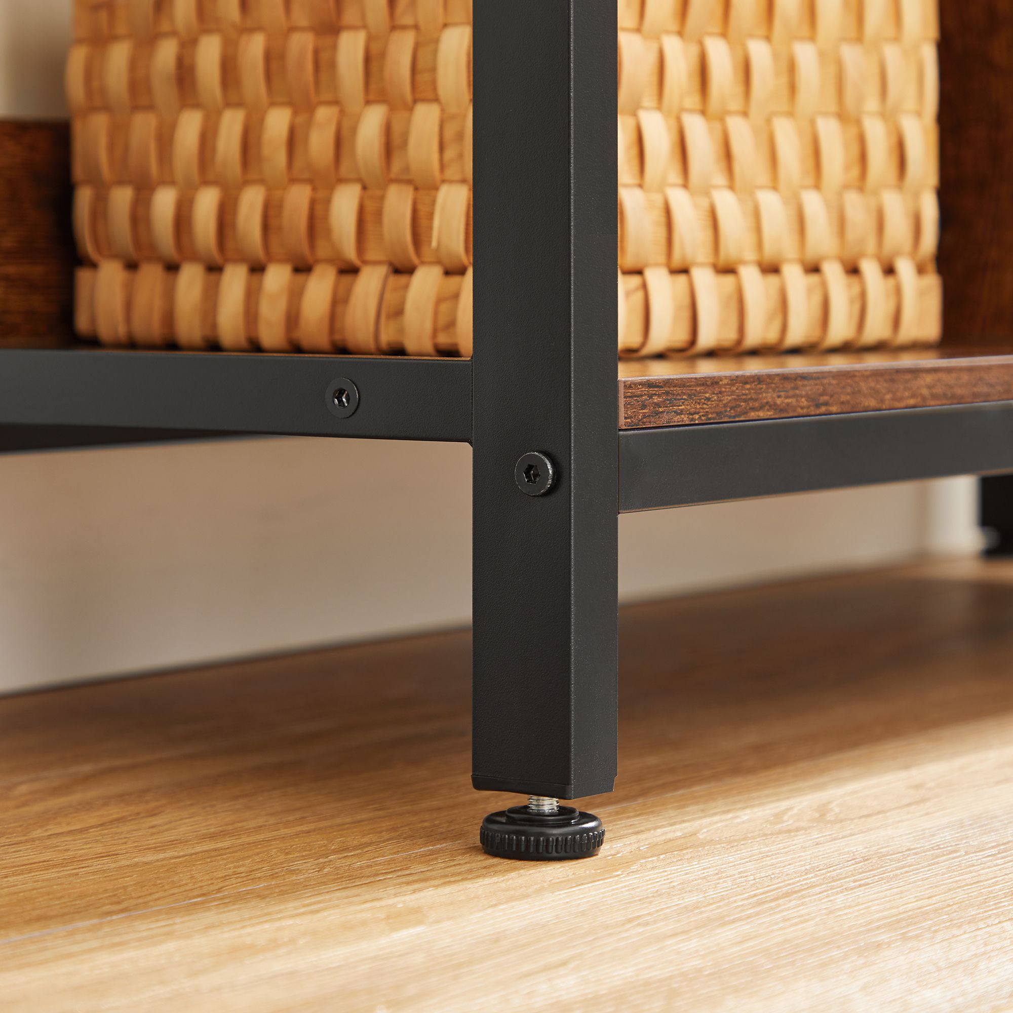 4-Tier Bookshelf – Wood and Metal – Rustic Brown and Black – Industrial Design with Compartment