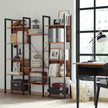 Large Bookshelf – Metal – Rustic Brown and Black – 14 Storage Shelves, Industrial Style