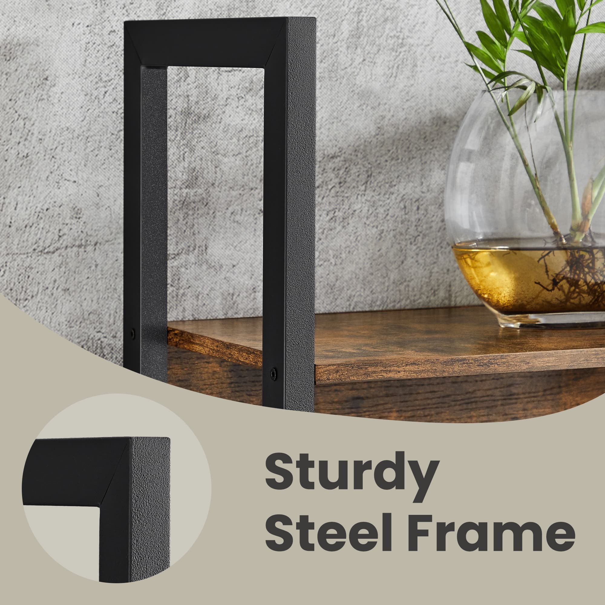 5-Tier Bookcase – Metal Frame – Rustic Brown and Black – Industrial Style with 14 Shelves