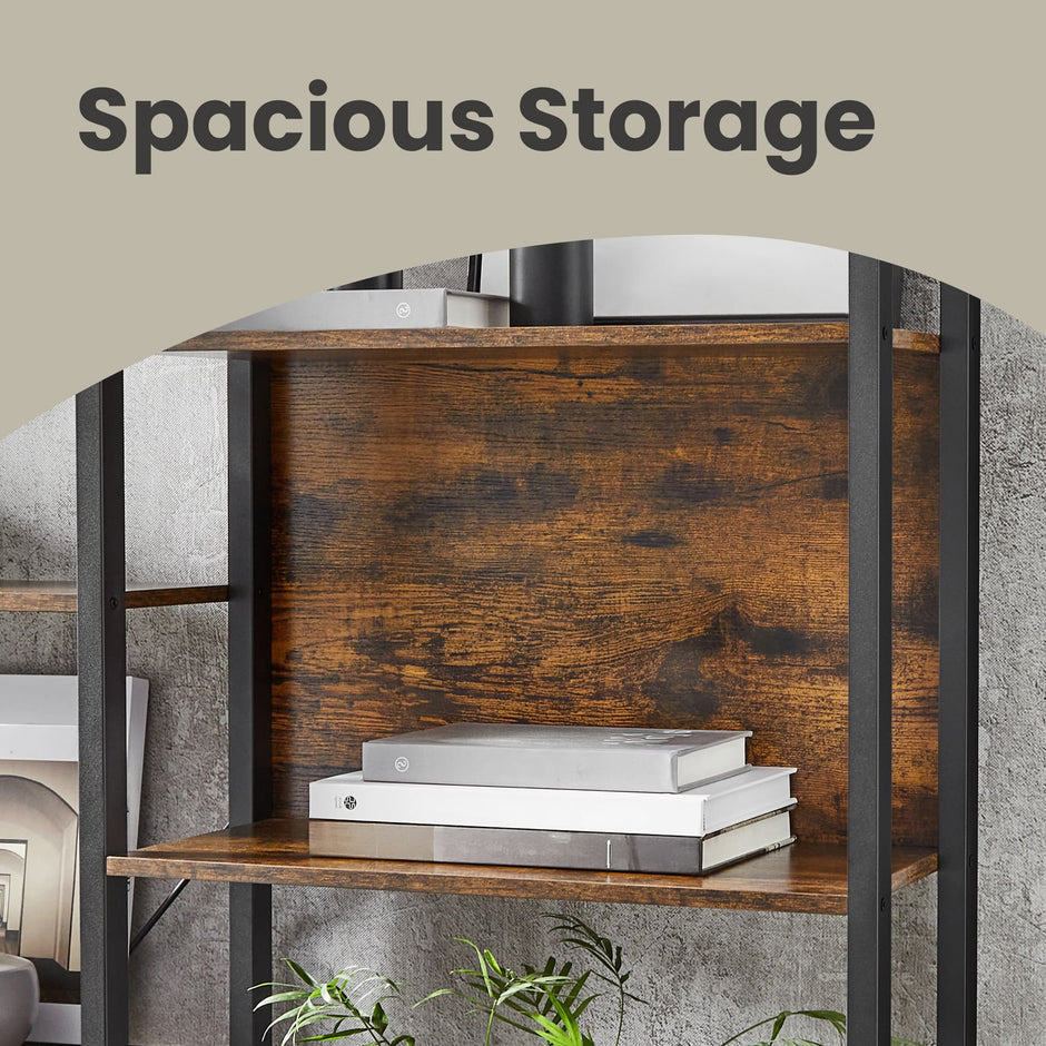 5-Tier Bookcase – Metal Frame – Rustic Brown and Black – Industrial Style with 14 Shelves